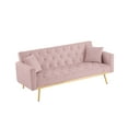 thumbnail image 6 of Convertible Folding Futon Sofa Bed, Tufted Velvet Sleeper Sofa Couch with Tapered Metal Legs, 73.2" W Modern Small Sofa with 2 Pillows for Living Room, Bedroom, Apartment, Home and Office, Pink, 6 of 8