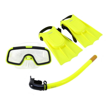 LAFGUR Children Kids Swimming Diving Silicone Fins+Snorkel Scuba Eyeglasses+Mask Snorkel Yellow,Children Kids Swimming
