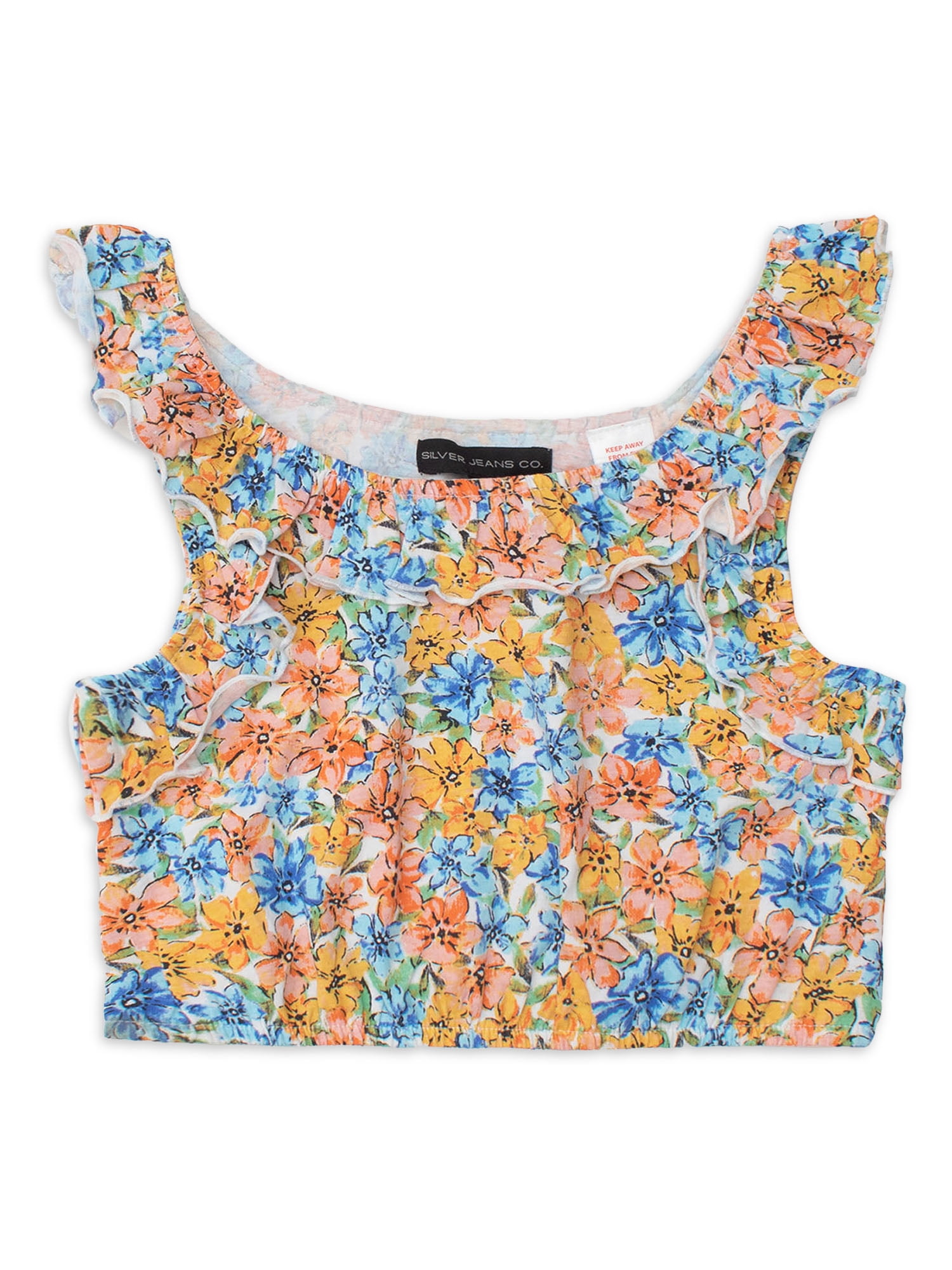 Silver Girls Printed Ruffle Cropped Tank Top, Sizes S-XL