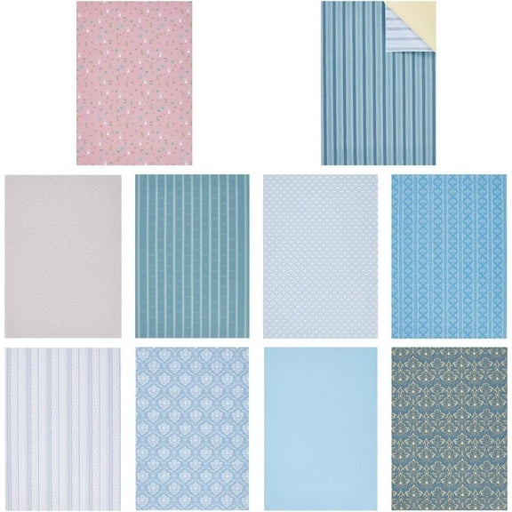 10Pcs 10 Styles Dark Miniature Flooring and Wallpaper 11.7x8.3 Inch Mini Wall Paper Mini House Flooring Decoration Mini DIY Self Adhesives Floorboards Wall Paper for Miniature Scene Model Mixed Color