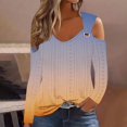 thumbnail image 2 of Ashirexll Fall Tops for Women Plus Size Fashion Casual Gradient Long Sleeve Pullover Top with Missing Shoulder Orange XL, 2 of 5