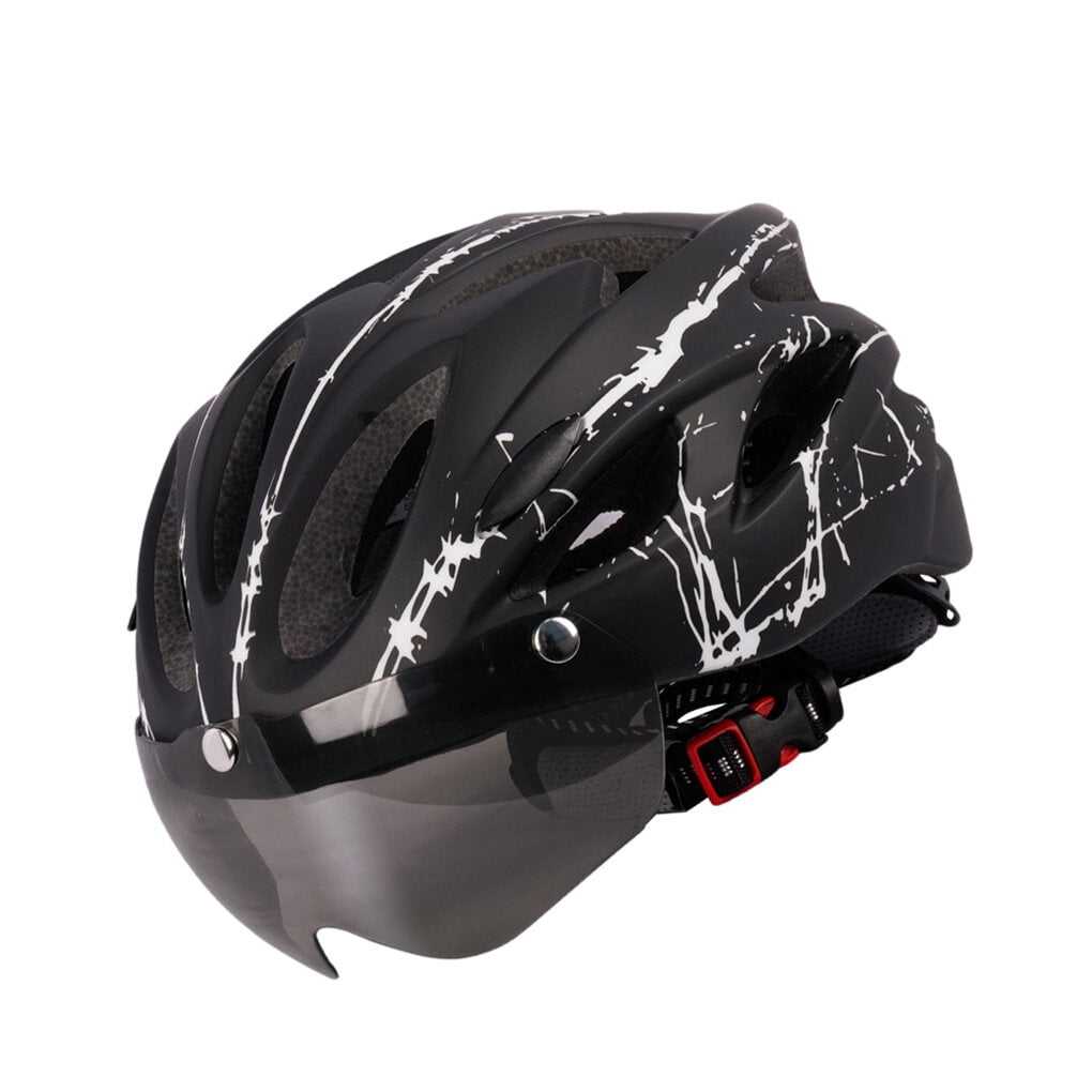 Jooan for Men Women with Safety Led Back Light Detachable Magnetic Goggles for Visor Mountain & Road Adjustable Adult Cycling Helmets, Black White