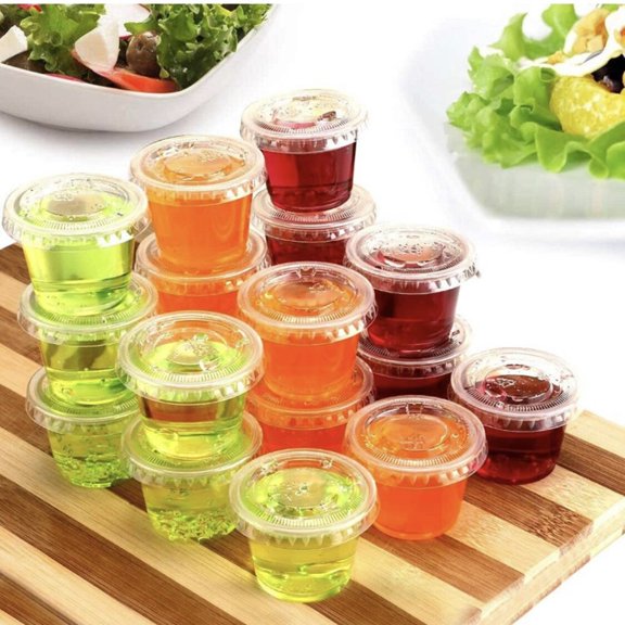 50 Container  50 Lids 1 oz Plastic Clear Disposable Portion Cups with Lids Sauce Souffle Cup BPA Free
