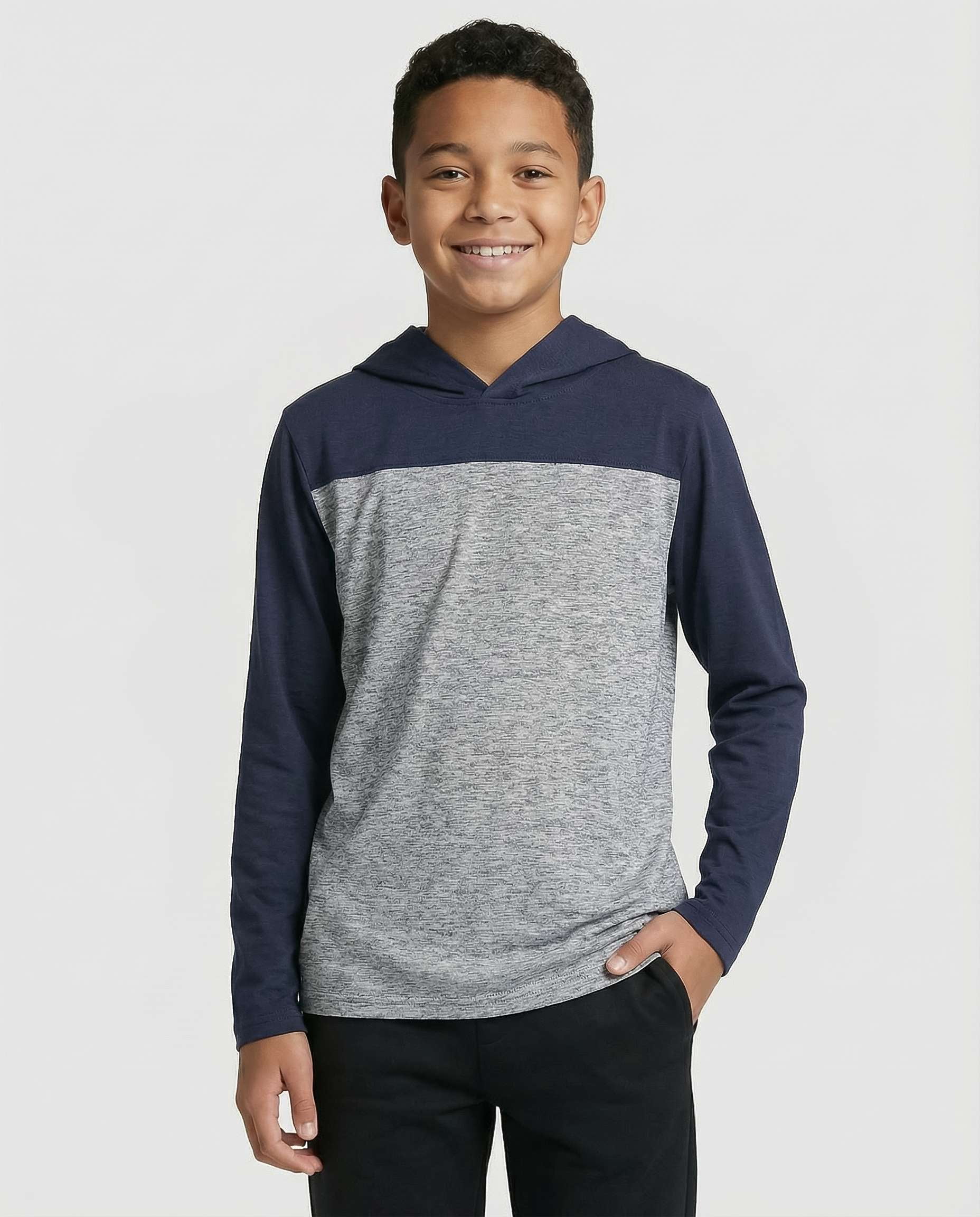 Real Essentials 3 Pack: Dry-Fit Youth Boys Teen Active Long Sleeve Hoodie Sweatshirts - Hooded Pullover Shirts