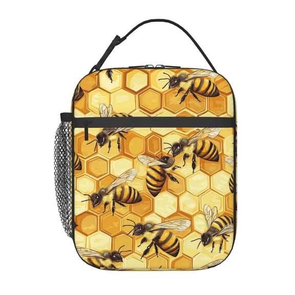 Retro Bee Lunch Box Reusable Portable Lunch Bag Tote Bag for Work Picnic Hiking