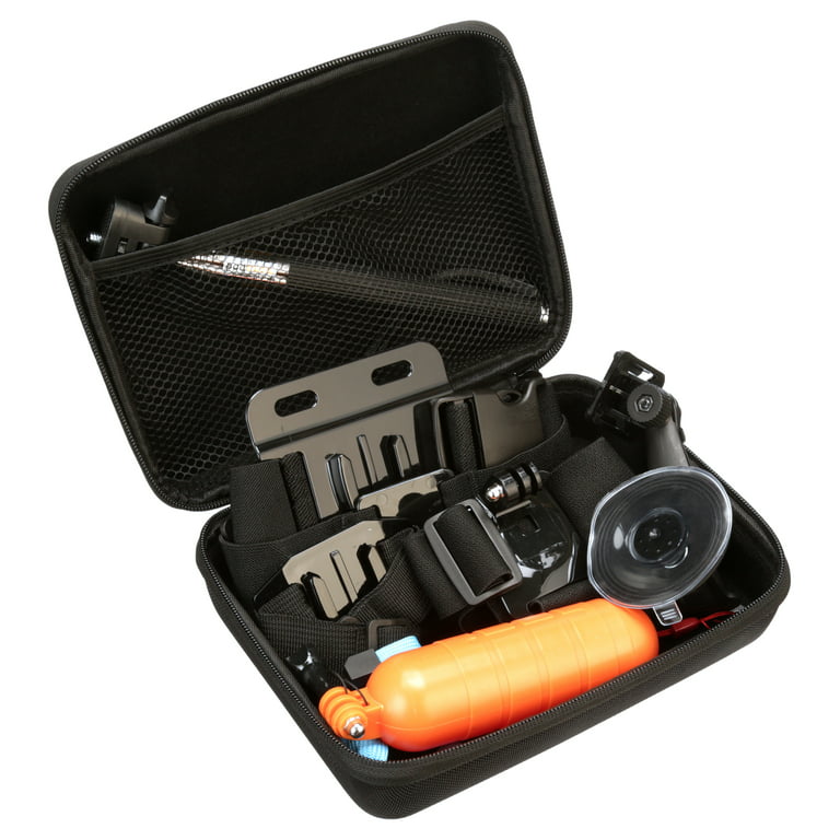 onn. Action Camera Accessory Kit for Most GoPro Hero Models, 22 Pieces  Including a Selfie Stick and Chest Mount