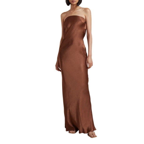 VISgogo Vestido sin mangas sin espalda para mujer, de una sola pieza elegante sin tirantes de color sólido, vestido de banquete de boda para cóctel VISgogo moda