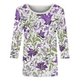 thumbnail image 4 of ZunFeo Womens Floral Blouse with 3/4 Sleeve Crew Neck Relaxed Fit Casual Top for Women Plus Size Available,Size L, 4 of 5