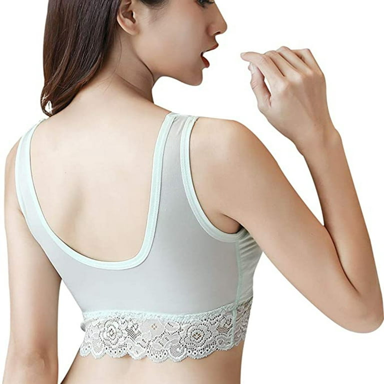 Women's Longline Lace Trim Bra Front Closure Push-Up Bra Gathering Wireless  Side Underarm Fat Smooth Comfort Bra 