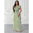 thumbnail image 5 of Green Plus Size Women V-Neck Wrap Maxi Dress With Butterfly Sleeves And Self-Tie Belt, 5 of 6
