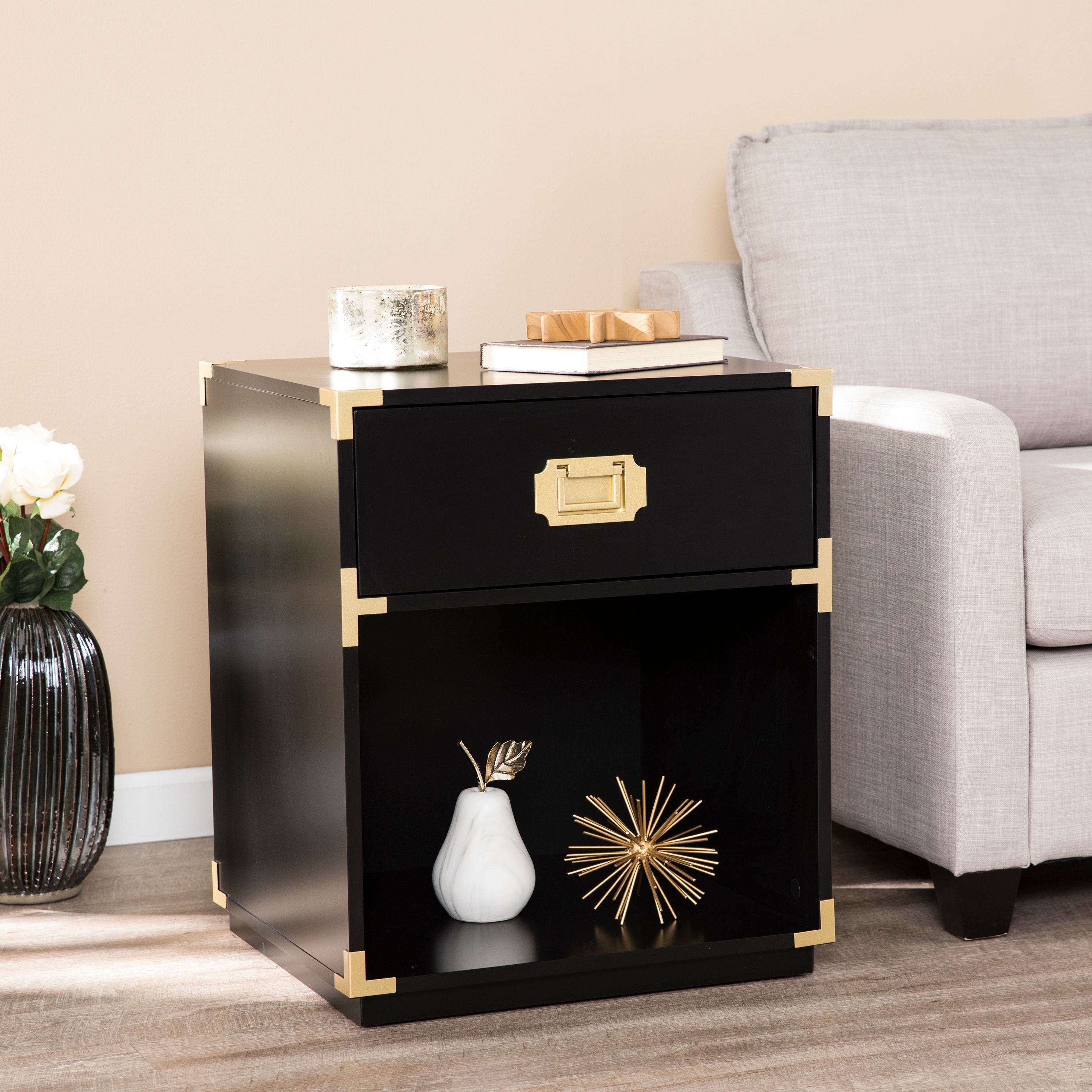 Southern Enterprises Kamdan Tall Storage Side Table w/ Drawer, Black