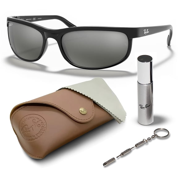 Ray-Ban RB2027 PREDATOR 2 POLARIZED Rectangle Shaped Sunglasses for Men & Women - Includes Official Rayban Eyewear Kit - Ideal Formal & Casual Wear Sunglasses - Grey Lens