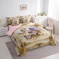 thumbnail image 2 of Erosebridal Teens Floral Rose Butterflies Twin Bedding Sets 7-Piece,Romantic Vintage Bedding Comforter Set For Girls Boys,Gold Purple,Pink Reversible, 2 of 6