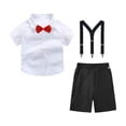 thumbnail image 4 of Boys formal Outfit 4pcs Sets Short Sleeve Dress Shirt Adjustable Suspender Shorts Bow Tie for 2-14 Years Red-B, 4 of 6