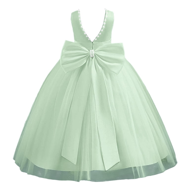 Sxcxlsa Girls Tulle Puffy Long Evening Dress Sequins Pageant Piano Recital Performance Gown Mint Green 7-8 Y, Girl's, Size: 130(7-8 Years)