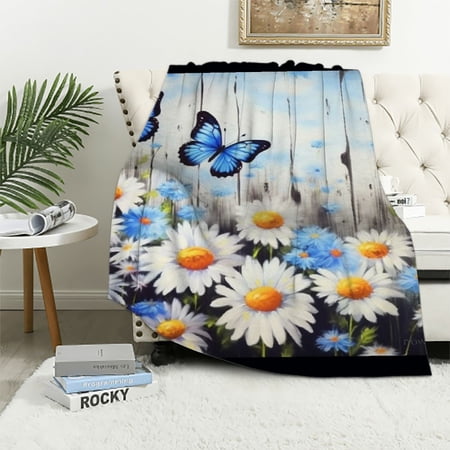 BCIIG Butterflies Daisies Fence Warm Lightweight Soft Fleece Blanket All Seasons Long-Lasting Blanket for Living Rooms Sofa Decor Cow Gifts Blanket 50x60in