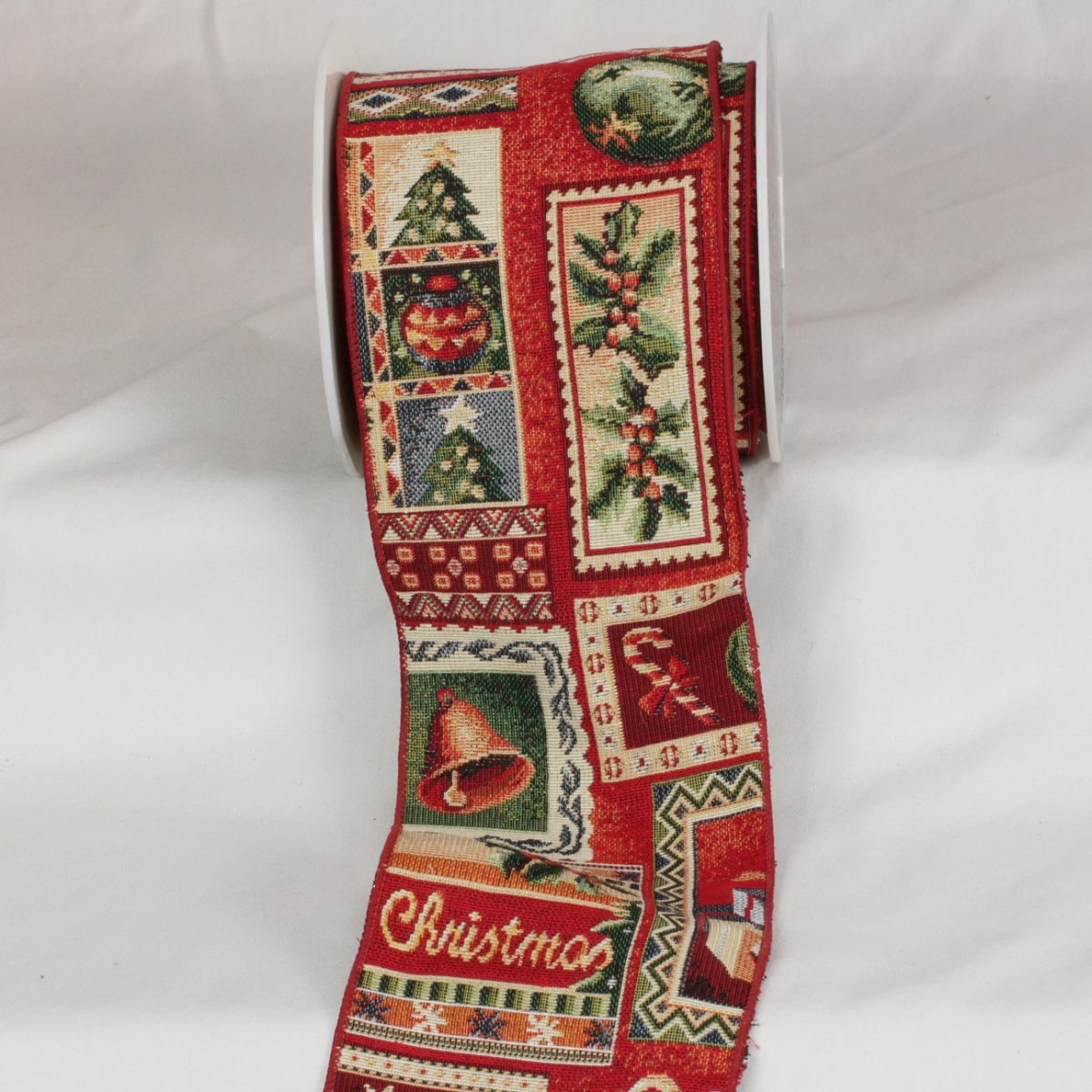 Red and Green Christmas Holiday Print Wired Craft Ribbon 5" x 9 Yards