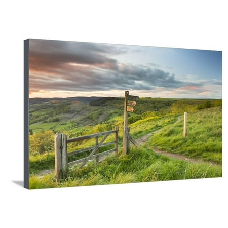 United Kingdom, England, North Yorkshire, Sutton Bank. a Signpost on the Cleveland Way. Stretched Canvas Print Wall Art By Nick