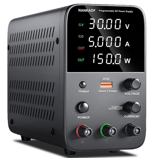 Fuente de alimentación DC NANKADF variable 30 V 5 A con USB negra