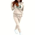 thumbnail image 3 of QATAINLAV Christmas Outfits for Women Long Sleeve Hooded Sweatshirts and Casual Drawstring Jogger Pants 2 Piece Tracksuits Sets Beige S, 3 of 6