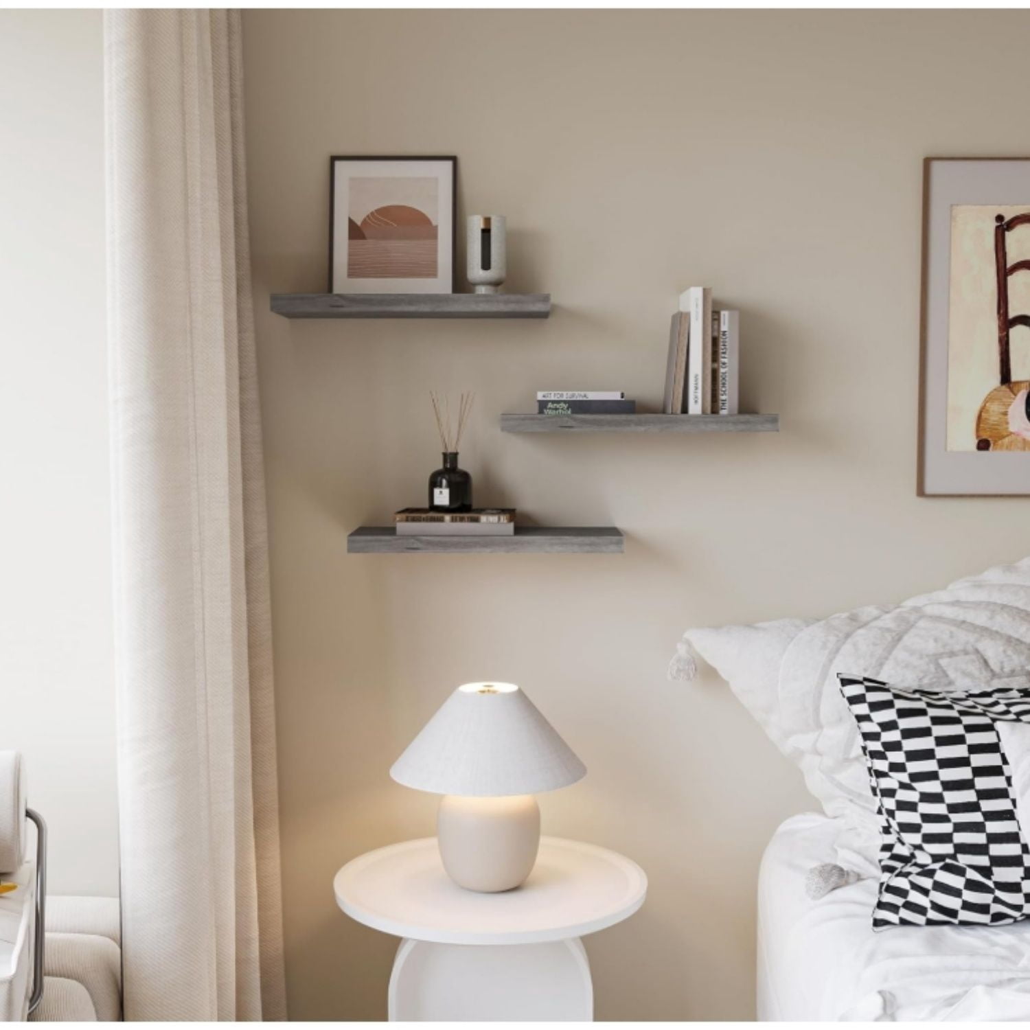 Floating Shelves for Wall Set of 3, 16" Gray Wall Shelves for Home Decor, Frame Display Floating Shelf for Living Room, Bedroom, Bathroom, Kitchen