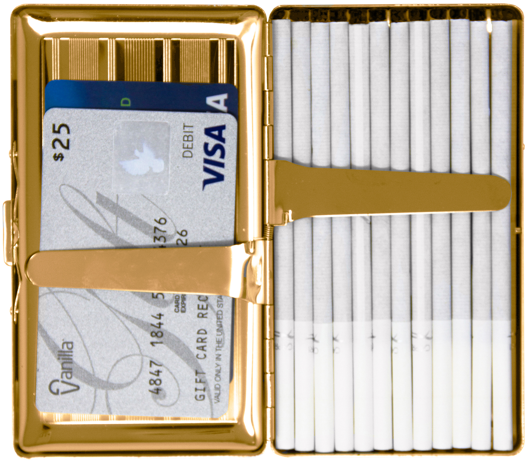 Set of 2 Metal-Plated 120s Cigarette Case & Stash Box (Gold Stripes)