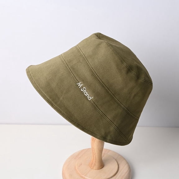 Casual Style Simple Pure Color Caps Autumn Winter Sun Protection Embroidered Letter Panama Hat Female Hats Women Bucket Hat Sun Hat Basin Hat GREEN