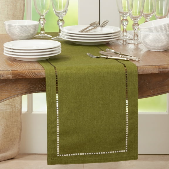 Saro Lifestyle Laser-Cut Hemstitch Table Runner