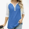 thumbnail image 3 of Womens Top 3/4 Length Sleeve Shirts Fashion Color Block Raglan T-Shirt Casual V-Neck Button Blouses Fall Winter Long Sleeve Slim Shirts Pullover Tops, 3 of 9