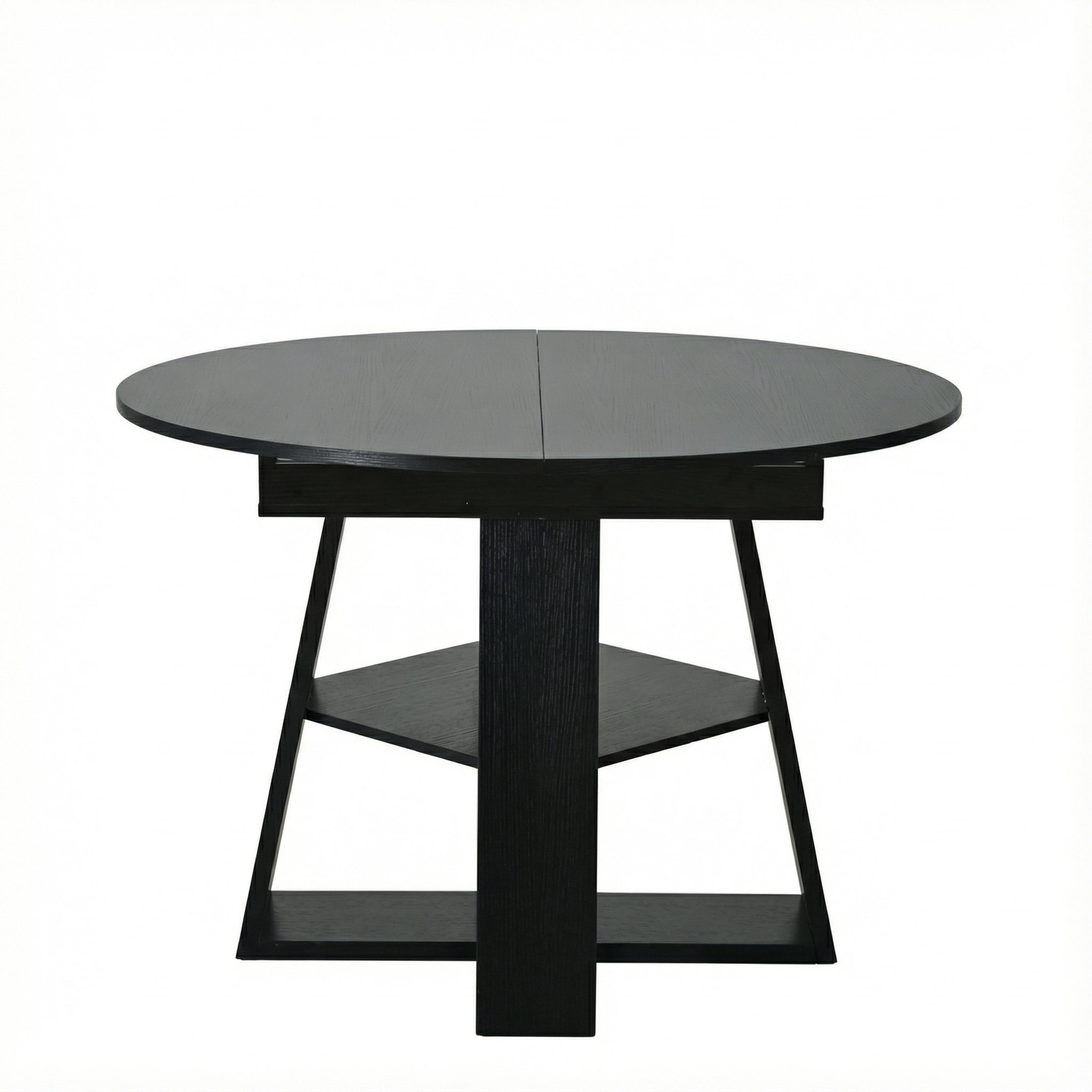 Noble House 43.3 - 59 Inch Extendable Round Dining Table with Storage Shelf, Black