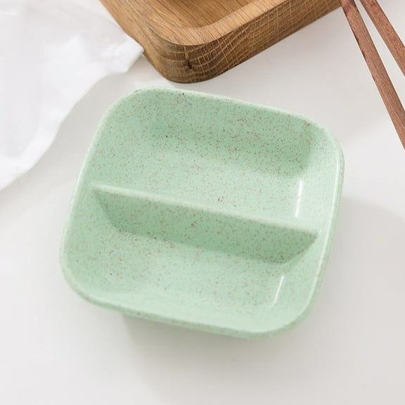 Qnjujn Eco-Friendly Wheat Straw Sauce Dish Bowls, Double Compartment Dip Tray for Sushi Vegetables Snacks, Non-Slip Japanese Style Small Plates, BPA-Free Plastic Tableware Set