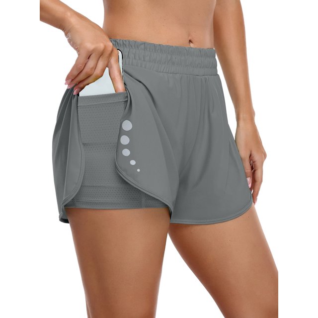Shorts de Course Athlétiques pour Femmes Taille Haute avec Poches Cachées