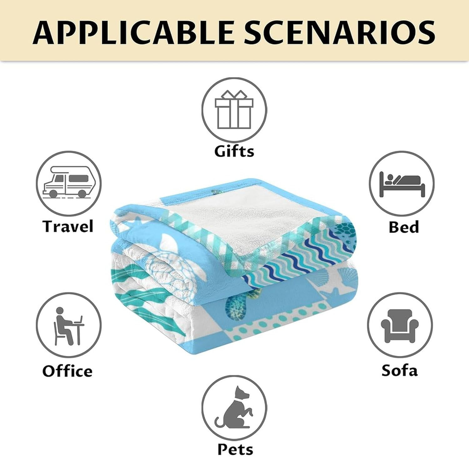Sea Turtle Blanket for Women & Girls - 40x50 Inches Crib Size - Soft Fuzzy Plush Throws Gifts - Blue Cute Ocean Blanket for Couch & Sofa