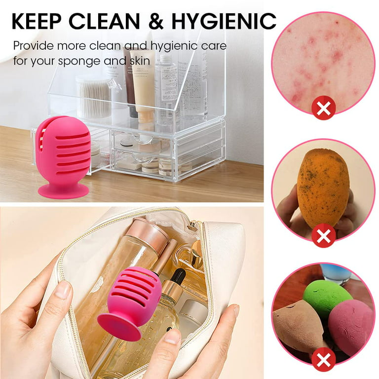 Autrucker Makeup Sponge Holder,Suction Beauty Makeup Blender Case for Travel,Silicone Sponge Carrying Container,Make-up Sponge Protective Storage Box Breathable