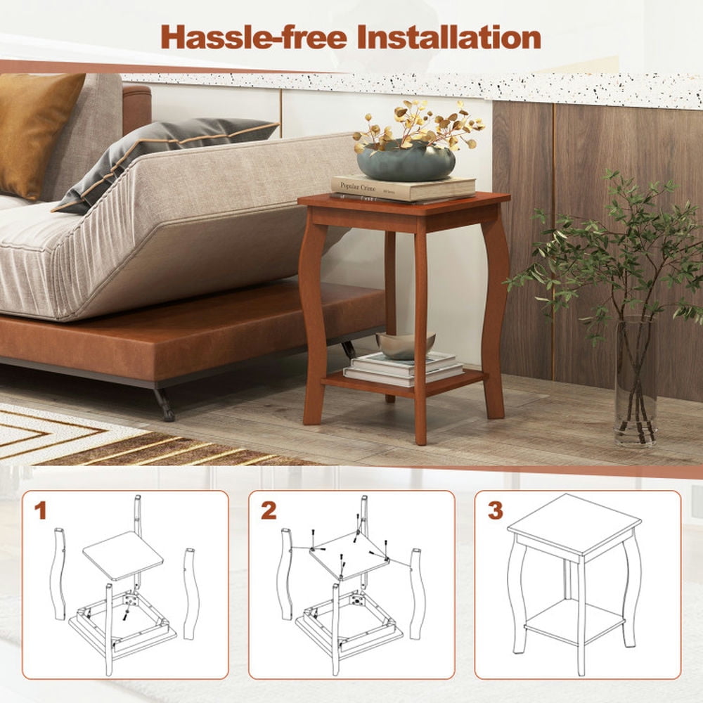 Finihen End Table, Set of 2 Nightstand, Square End Table, 15 Inch 2-Tier Square End Table with Storage Shelf Set of 2, Sofa Side Table, Bed Side Table, for Living Room, Bedroom, Walnut Finihen End Table, Set of 2 Nightstand, Square End Table, 15 Inch 2-Tier Square End Table with Storage Shelf Set of 2, Sofa Side Table, Bed Side Table, for Living Room, Bedroom, Walnut