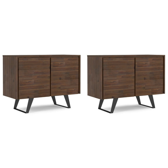 Lowry Solid Acacia 40 inch Storage Cabinet in Distressed Charcoal Brown (Set of 2)