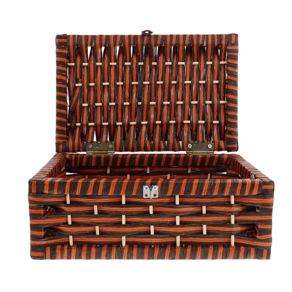 IBASETOY Dustproof Coffee Rattan Storage Basket with Lid for Kitchen and Desktop Use