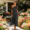 thumbnail image 5 of JULMCOMO Summer Dresses for Women Polka Dot One Shoulder Casual A Line Flowy Maxi Dresses Tie Strap Beach Vacation Sundresses Black XL, 5 of 6