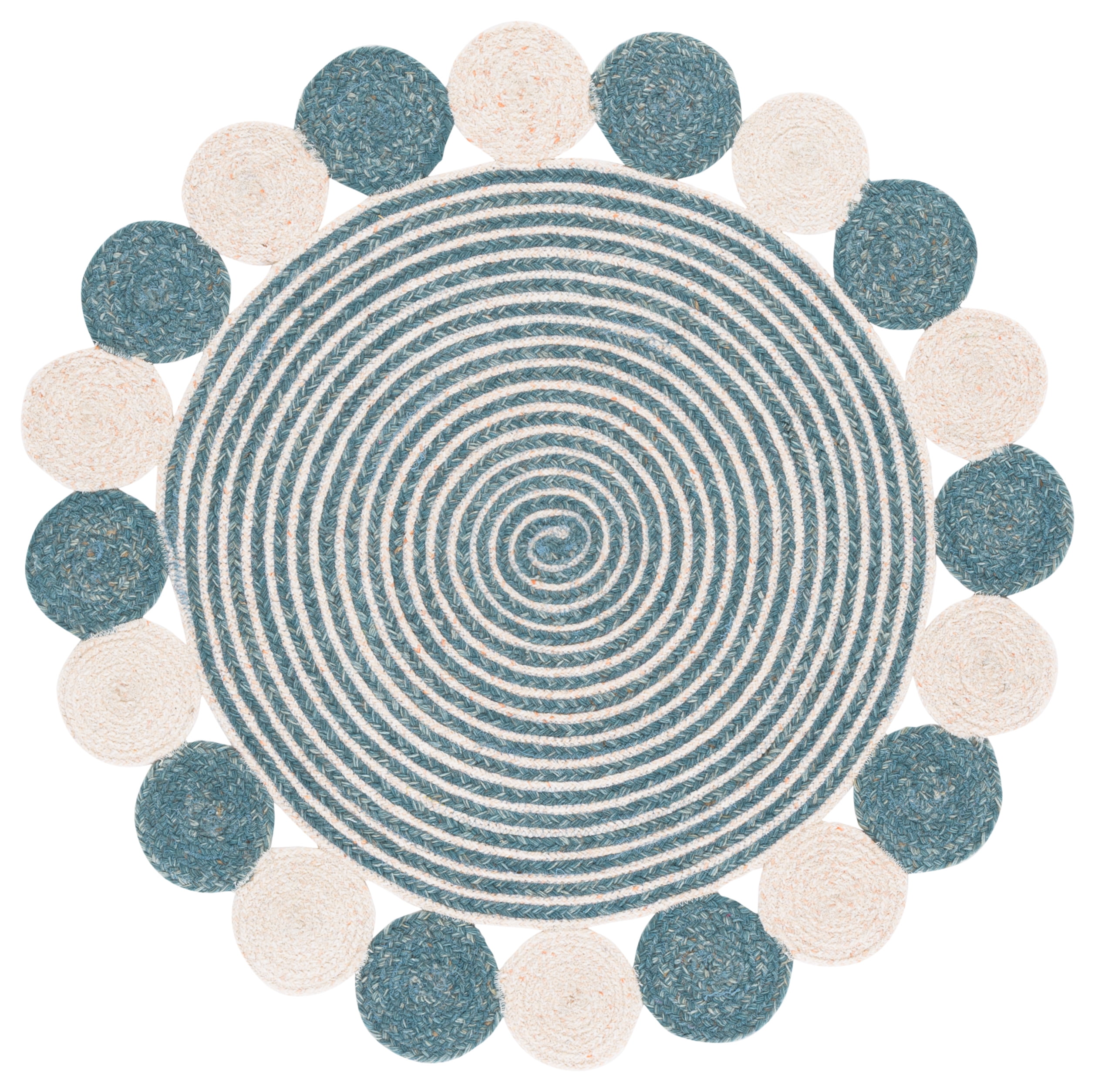 Safavieh Braided Abraham Geometric Reversible Area Rug, Turquoise/Peach, 3' x 3' Round