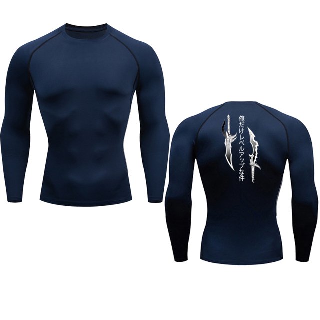 Animated Compression T Shirt Dagger Print for Men Athletic Quick Dry Tops Rash Guard Gym Workout Running Baselayers Undershirts 1navy blue XXXL