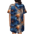 thumbnail image 4 of Womens Pajama Sets With Pocket, Elegant Blue Gold Blooms Lounge Sets Short Sleeve Sleepwear PJ Sets for Women, 4 of 6
