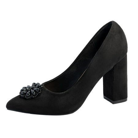 VMESZQFG Boots for Women Shoes Heels for Women Foreign Trade Spring And Summer High Heels Women s Shoes Fashion Solid Color Suede Single Shoes Color Heels for Women Black
