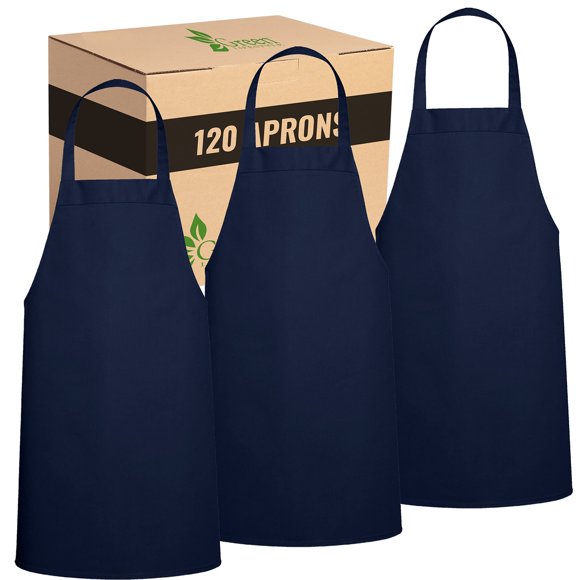 120 Pack Bib Apron - Unisex Navy Blue Aprons, Machine Washable Aprons for Men and Women, Kitchen Cooking BBQ Aprons Bulk (Pack of 120, No Pockets, Navy Blue)