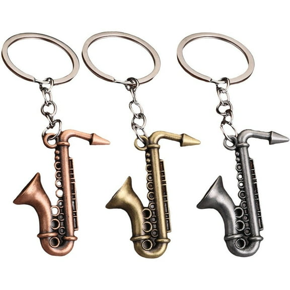 Hzzsbu Saxophone Keychain Set, 3-pack Retro Metal Musical Instrument Keyrings for Men & Women