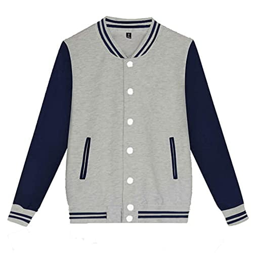 Mens Soft Slim Fit Letterman Jacket Fall Fleece Button Down