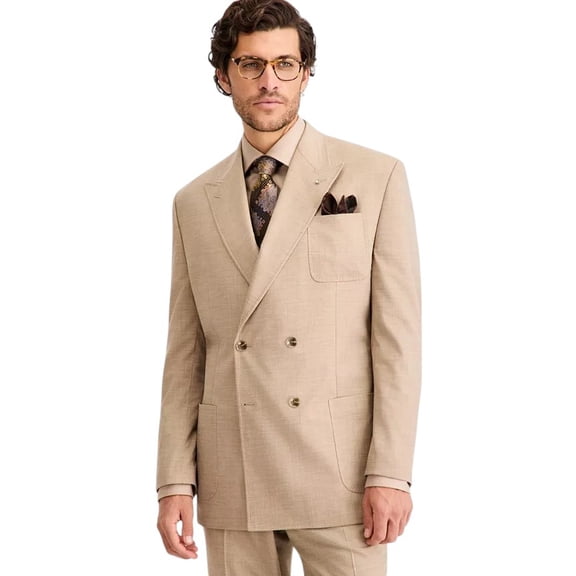 Tayion Mens Classic fit Double Breasted Suit Jacket Blazer 44 R Light Tan Solid