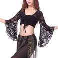 thumbnail image 2 of Qulqfy Women's Tie Front Bolero Shrug Lace Flare Sleeve Black Sheer Flowy Cardigans Womens Latin Dance Tops, 2 of 7