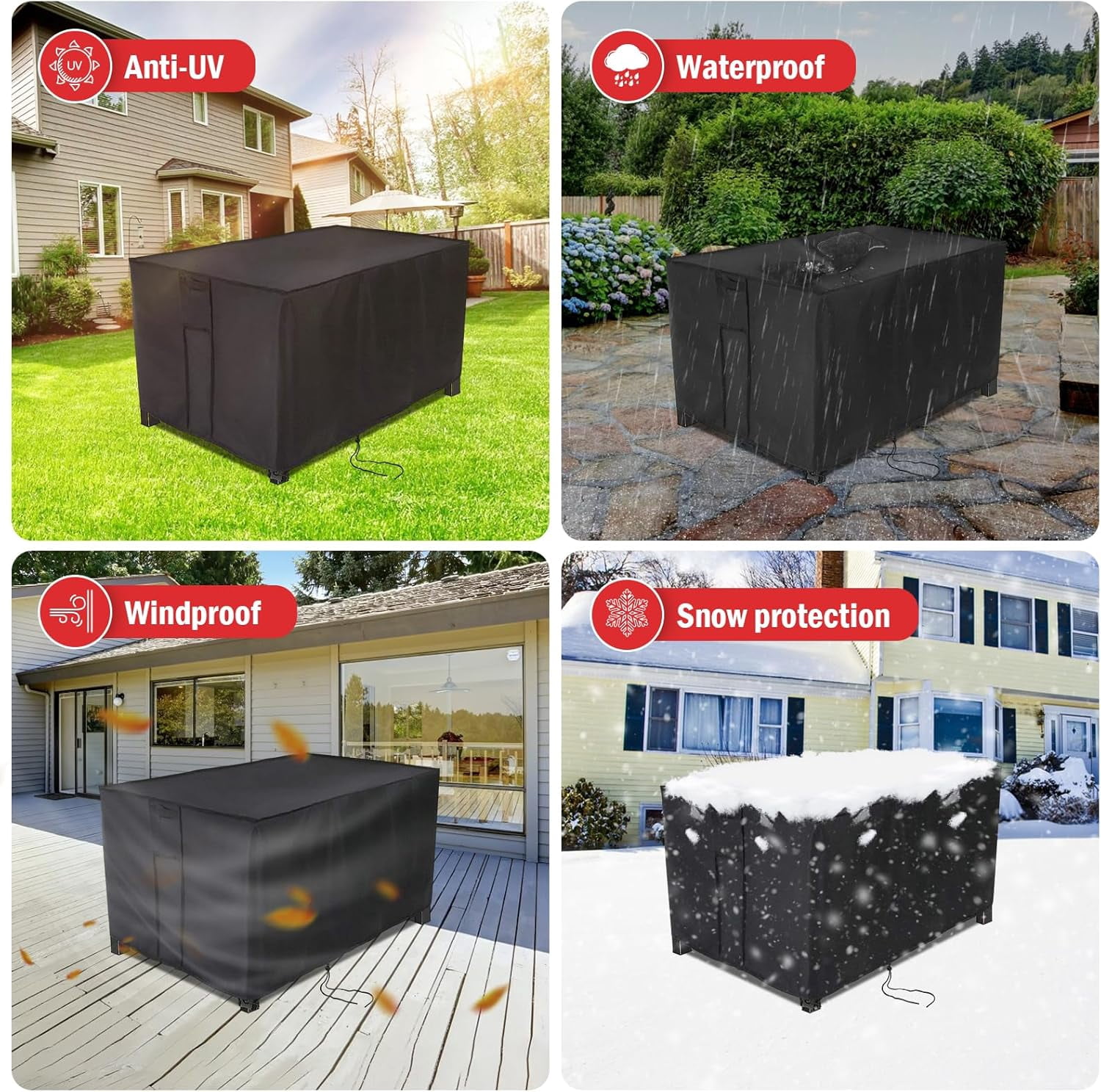 Saking Rectangular Fire Pit Cover for 52 inch Gas Fire Pit Table,Outdoor Waterproof Propane Firepit Table Cover - 52 X 34 X 25 Inch