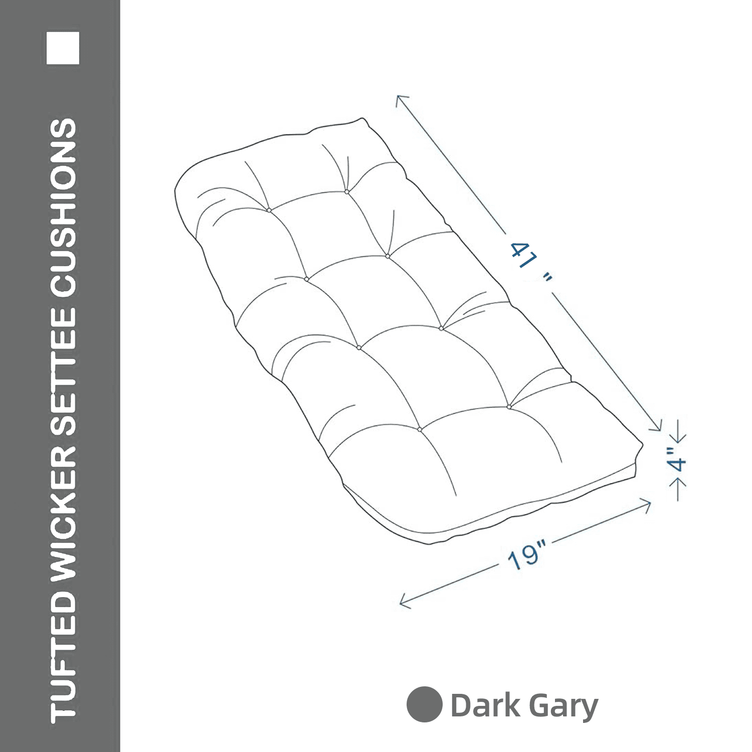 Tufted Wicker Loveseat Cushion, Water and Fade-Resistant , Outdoor Settee Cushion for Patio Furniture , 41” x 19" ,(1 count)