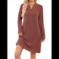 thumbnail image 1 of Vestido Informal de Larga con Bolsillos y Cuello en V para Mujer, Holgado, para Otoño e Invierno Color Caramelo XL, 1 of 9